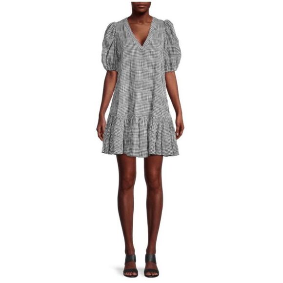 Calvin Klein Dresses & Skirts - Calvin Klein Women's Puff Sleeve Gingham A-Line Dress - Black White 12